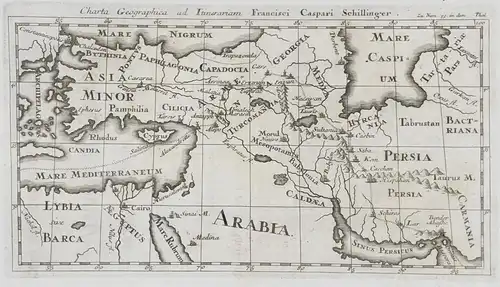 Charta geographica ad Itinerariam Francisci Caspari Schillinger - Turkey Türkei Asia Minor Persia Iran Persien