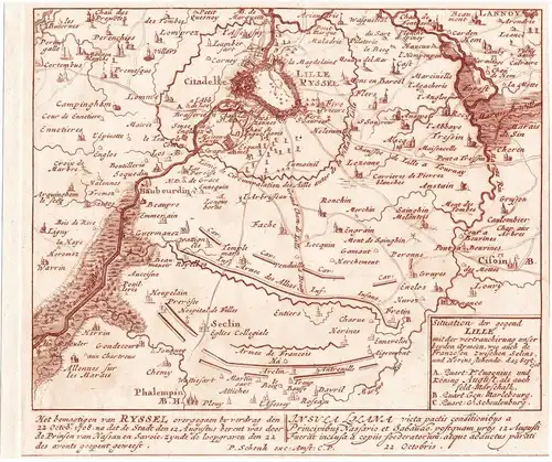 Het bemagtigen van Ryssel, ... - Lille Haubourdin Cysoing Hauts-de-France Frankreich map carte Karte Fortifika