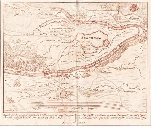 Legers der Byersen, Fransen, en Geallieerden by Augsburg, ... - Augsburg Lech Schwaben Bayern Fortifikation /