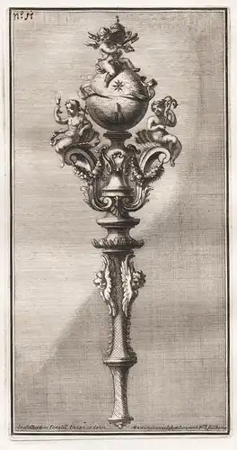 Zepter / Scepter with the coat of arms of Pope Clement XI and two putti personifying Hope and Faith / silver S
