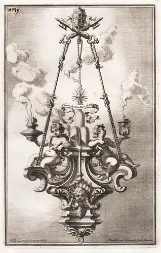Kronleuchter Chandelier with coat of arms of Pope Clement XI candelabra Kandelaber Leuchter / silver Silber si