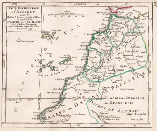 Cote Occidentale d'Afrique depuis le Det. de Gibraltar jusqu'au C. Blanc ou se trouvent les Etats du Roi de Ma