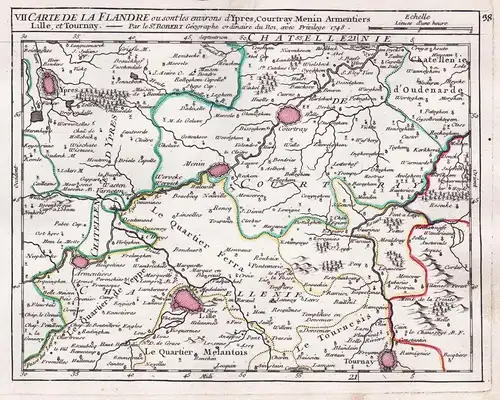 VII. Carte de la Flandre, ou sont les environs d'Ypres, Courtray, Menin Armentiers, Lille et Tournay -  Flandr