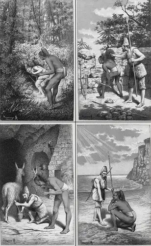 Nuevo Robinson - Unique and splendid collection of 33 unpublished drawings for Campe's adaption of Daniel Defo