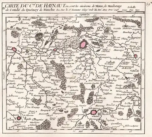Carte du C.té de Haynaut ou sont les environs de Mons, de Maubeuge de Condé du Quenoy de Binche &c. - Mons / M