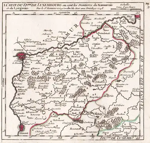 I. Carte du Duché de Luxembourg ou sont les Frontieres de Namurois et du Lyegeois - Namur / Dinant / Huy / Cin