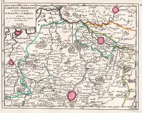 Carte du Brabant ou sont les environs de Bruxelles, de Malines et Liere. - Bruxelles / Mechelen / Aalst / Dend