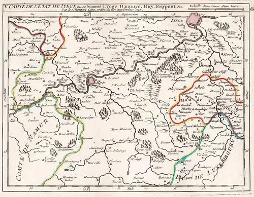 V. Carte de l'Etat de Lyege ou se trouvent Lyege, Hannuye, Huy, Fraypont &c.. - Liege / Huy / Region Wallonne