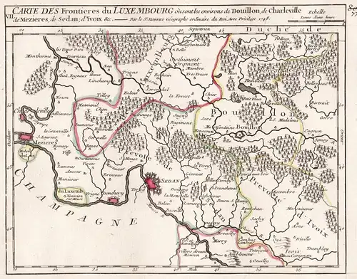 VII. Carte des Frontieres du Luxembourg ou sont les environs de Bouillon, de Charleville, de Mezieres, de Seda
