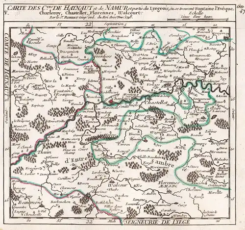 V. Carte des C.tes de Haynaut et de Namur, et partie du Lyegeois, ou se trouvent Fontaine l'Eveque, Charleroy,