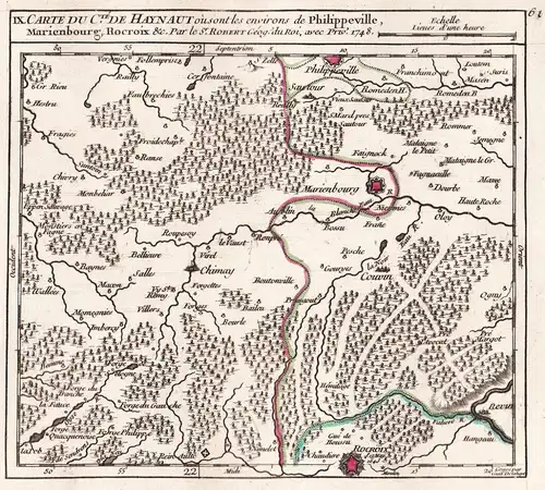 IX. Carte du C.te de Haynaut ou sont les environs de Philippeville, Marienbourg, Rocroix &c. - Mariembourg / P