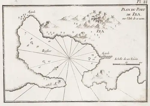Plan du Port de Zea sur l'Isle de ce nom - Kea island Insel Greece Griechenland