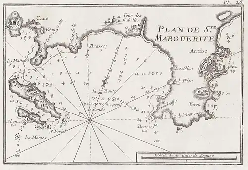 Plan de S.te Marguerite - Antibes Cannes Iles de Lerins Cote-d'Azur France gravure