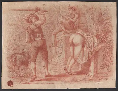 (Flagellanten Szene mit einem adeligen Herrn, welcher einer jungen Dame den Hintern versohlt) - (Flagellant sc