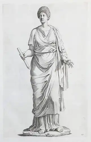 (Statue of a standing woman holding a staff) - woman / Frau / femme / Statue / sculpture / Roman antiquity / A