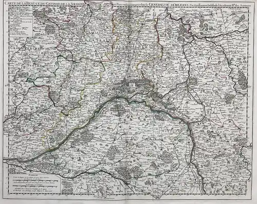 Carte de la Beauce du Gatinois de la Sologne - Orleans Vendome Chartres Sens Blois Provins France / Frankreich