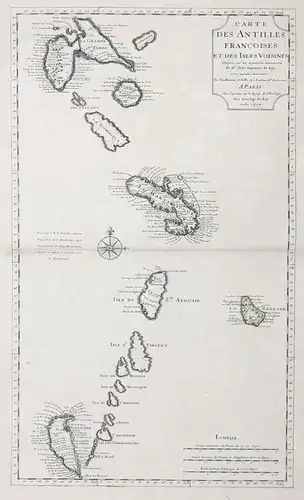 Carte des Antilles Francoises et des Isles Voisines - Lower Antilles islands / America / Amerika / Antillen Gu