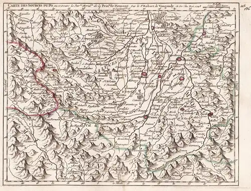 Carte des Sources du Po ou se trouve la Partie Merid.le de la Prin.te de Piemont - Po river Cuneo Fossano Cher