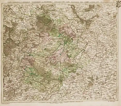 Mappa Geographica Landgrav. Thuringiae, cum Regionibus Adiacentibus - Thüringen / Erfurt / Weimar / Jena / Müh