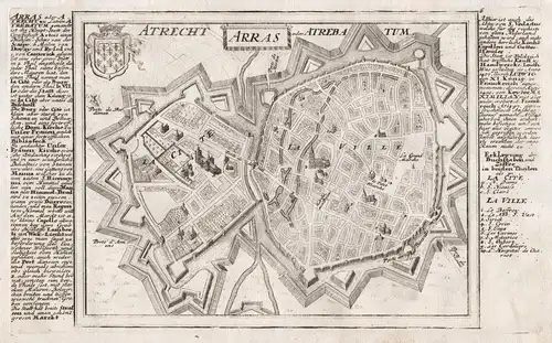 Atrecht, Arras oder Atrebatum - Arras city plan gravure Stadtplan