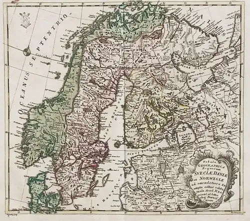 Tabula Geographica Regnorum Sueciae, Daniae, et Norwegiae - Scandinavia / Skandinavien / Norge / Norway / Norw