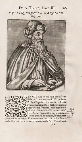 Ruffin, Prestres d'Aquiles - Rufino di Aquileia (c.345-411) Tirannio Tyrannius Rufinus monk historian Portrait