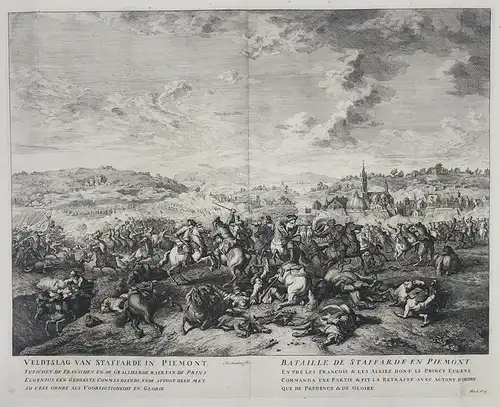Bataille de Staffarde en Piemont. Entre les francois & les alliez dont le Prince Eugene commanda une partie...