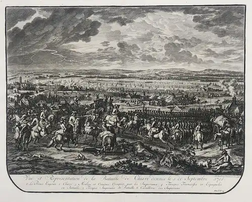 Vue et Representation de la Bataille de Chiari donnée le 1. de Septembre 1701  - Chiari Battaglia Lombardia ac