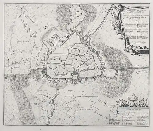 Plan du Siege et des Attaques de la Ville et Citadelle de Gand - Gent / Gand / Flandern / Vlaanderen gravure K
