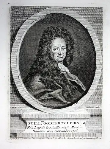 Guill. Godefroy Leibnitz - Gottfried Wilhelm Leibniz (1646-1716) mathematician Mathematiker Historiker Portrai