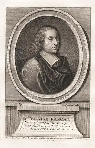 M. Blaise Pascal - Blaise Pascal (1623-1662) mathematician physicist philosopher gravure Kupferstich Portrait