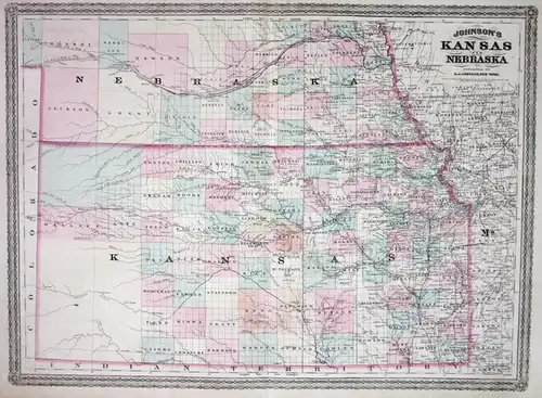 Kansas and Nebraska - Nebraska Kansas Johnson vintage map Karte civil war antique engraving