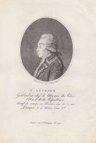 N. Luckner - Nikolaus von Luckner (1722-1794) Offizier French Revolution Portrait / Nikolaus von Luckner war U
