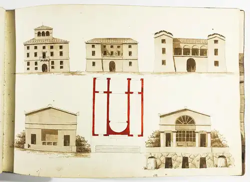 Skizzenbuch mit über 200 Architektur-Zeichnungen von Häusern und Villen in Italien.