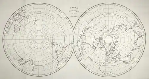 Carte magnetique des deux hemispheres - World Map North Pole Weltkarte Mappemonde South Poles Südpol Nordpol