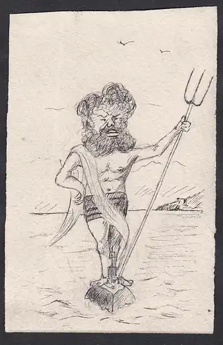 Satirical portrait of a professor at the Faculty of Law of Paris / Caricature of a man as Neptune