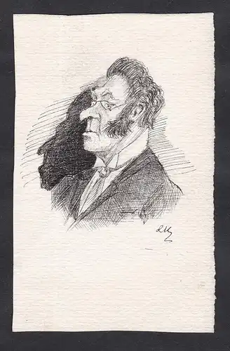 Satirical portrait of a professor at the Faculty of Law of Paris / Caricature of a man with glasses and sidebu