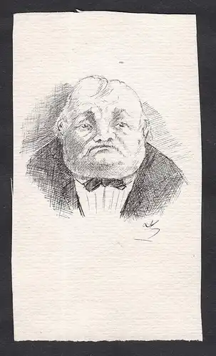 Satirical portrait of a professor at the Faculty of Law of Paris / Caricature of an older looking man with bow