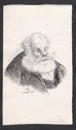 Satirical portrait of a professor at the Faculty of Law of Paris / Caricature of a old man with long beard