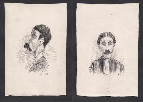 Satirical portraits of professors at the Faculty of Law of Paris / Caricatures of man with large moustache