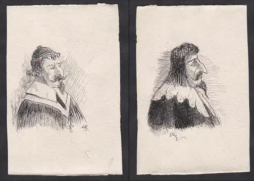 Satirical portraits of professors at the Faculty of Law of Paris / Caricatures of man in 17th century costumes