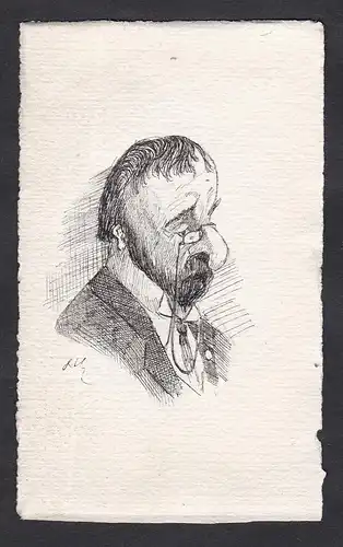 Satirical portrait of a professor at the Faculty of Law of Paris / Caricature of sad looking man with glasses