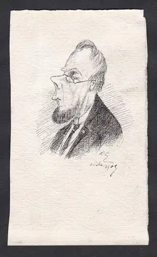 Satirical portrait of a professor at the Faculty of Law of Paris / Caricature of man with beard and glasses