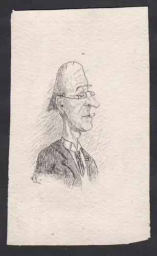 Satirical portrait of a professor at the Faculty of Law of Paris / Caricature of partly bald man with glasses