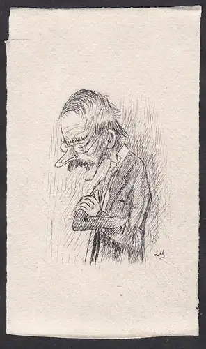 Satirical portrait of a professor at the Faculty of Law of Paris / Caricature of a sad looking man