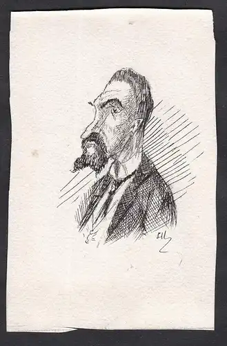 Satirical portrait of a professor at the Faculty of Law of Paris / Caricature of man with a beard and a mousta