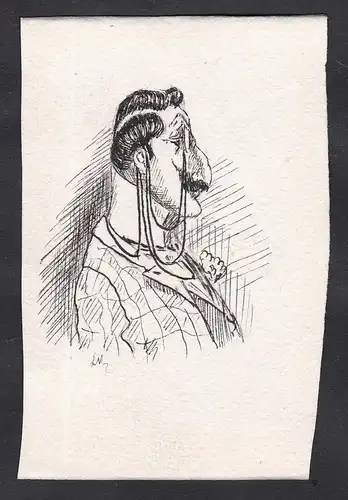 Satirical portrait of a professor at the Faculty of Law of Paris / Caricature of elegantly dressed man with gl