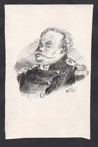 Satirical portrait of a professor at the Faculty of Law of Paris / Caricature of an old man in military unifor