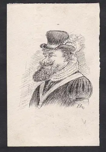 Satirical portrait of a professor at the Faculty of Law of Paris / Portrait of a man with hat in a old costume