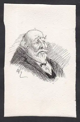 Satirical portrait of a professor at the Faculty of Law of Paris / Caricature of an old man with beard and mou